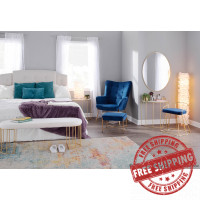 Lumisource B18-CANARY AUVBU Canary Glam/Contemporary Vanity Stool in Gold Metal and Blue Velvet